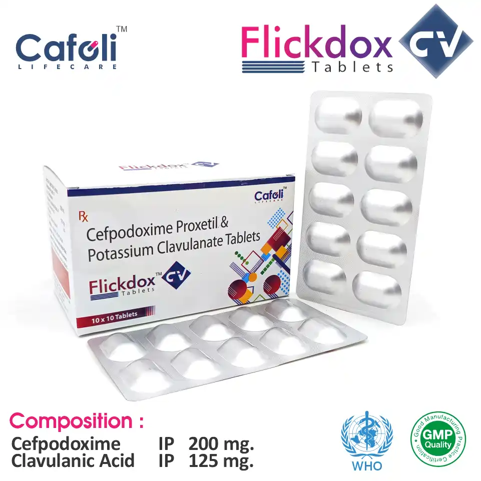 Cefpodoxime Proxetil 200mg + Clavulanic Acid 125mg Tablet at Best Price in PCD Pharma Franchise for Antibiotic and Bacterial Infections.